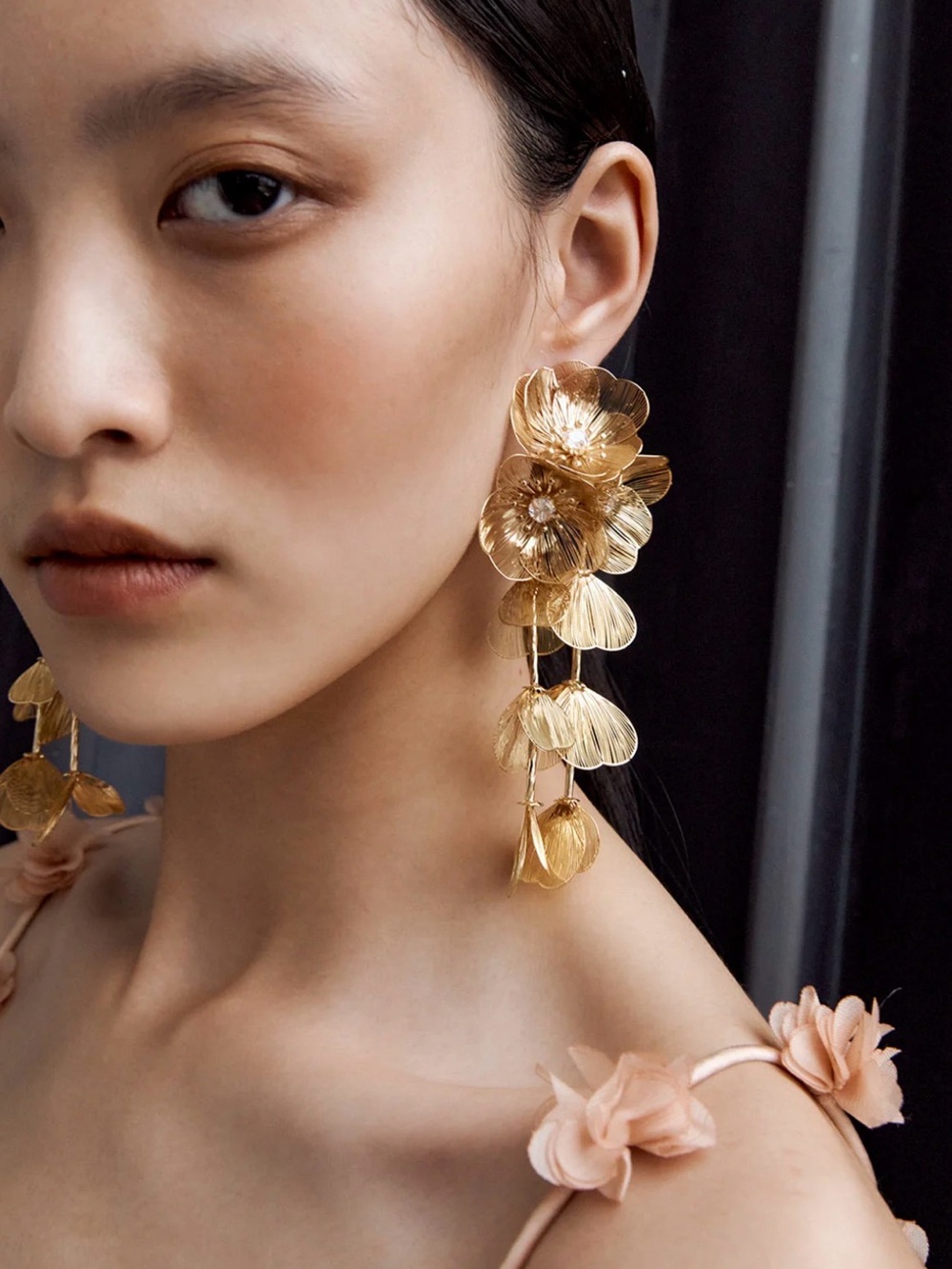 Rose Gold Floral Statement Drop Earrings